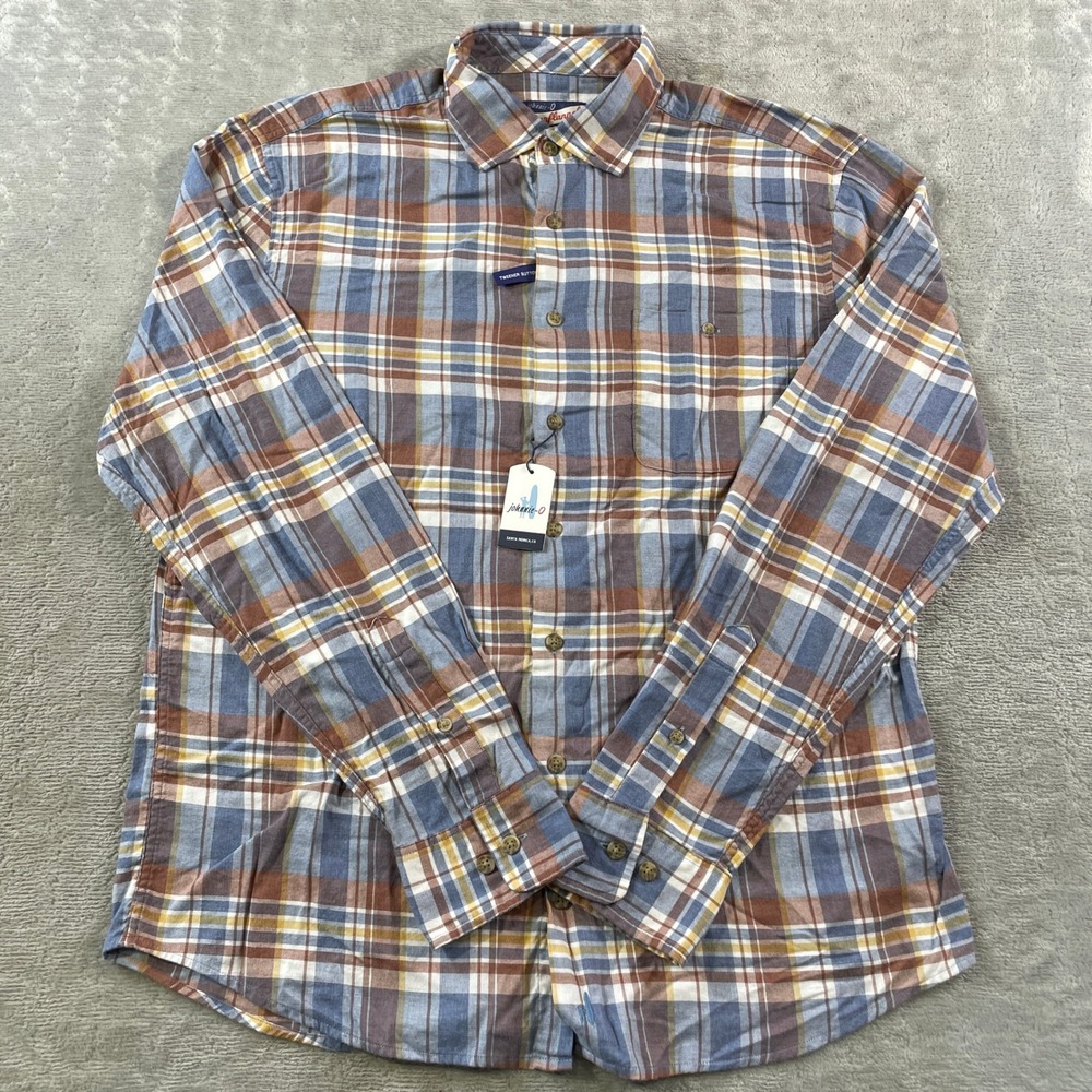 johnnie O Surflannel Shirt Mens Medium Brown Plaid Preppy Minimalist Casual